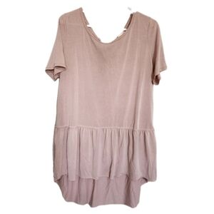 Mote Pink Short Sleeve Peplum Tunic Top Size Large